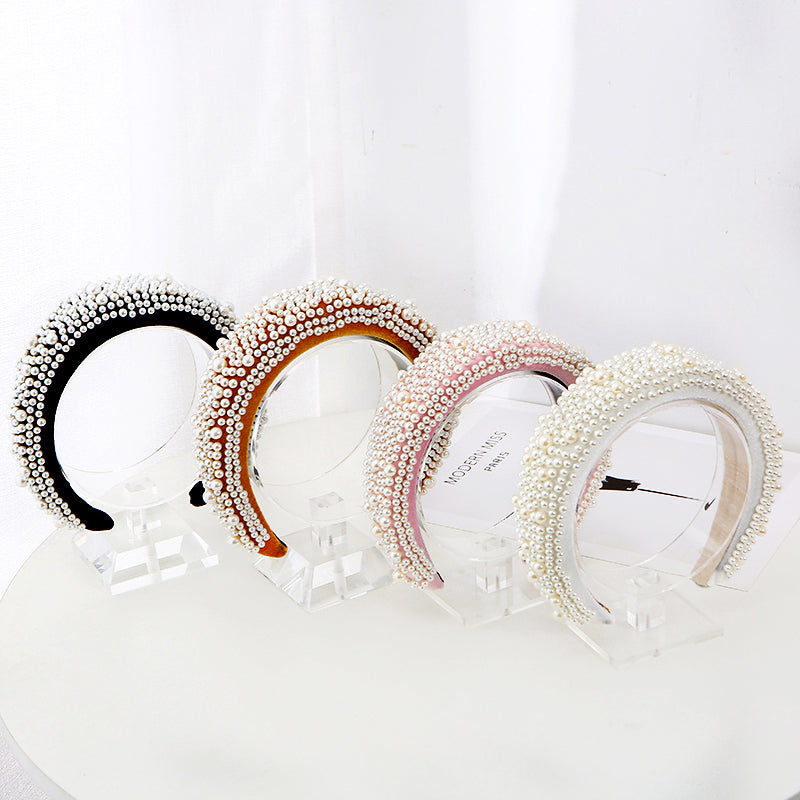 Luxury Padded sponge filled pearl hair band girl broad-brimmed headbands for women's in autumn and winter Hair Accessories