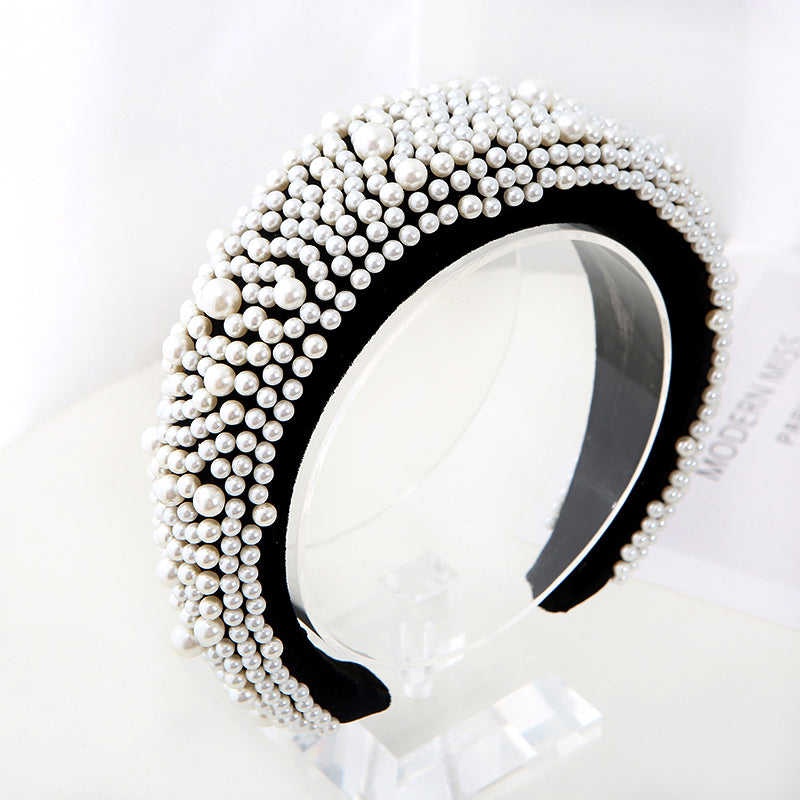 Luxury Padded sponge filled pearl hair band girl broad-brimmed headbands for women's in autumn and winter Hair Accessories