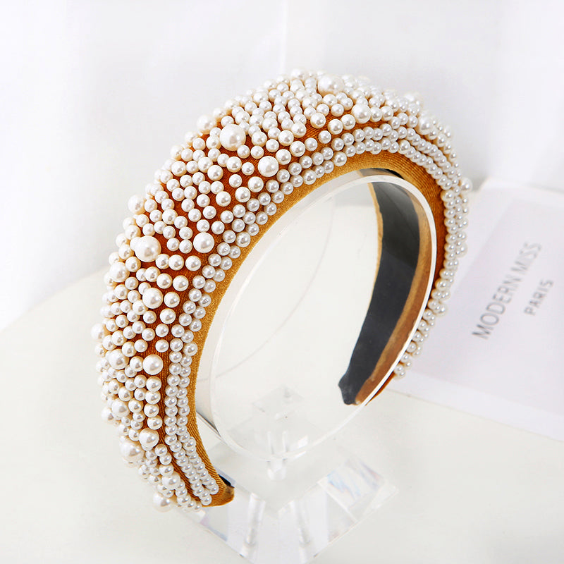 Luxury Padded sponge filled pearl hair band girl broad-brimmed headbands for women's in autumn and winter Hair Accessories