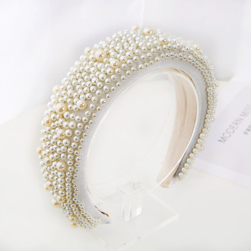 Luxury Padded sponge filled pearl hair band girl broad-brimmed headbands for women's in autumn and winter Hair Accessories