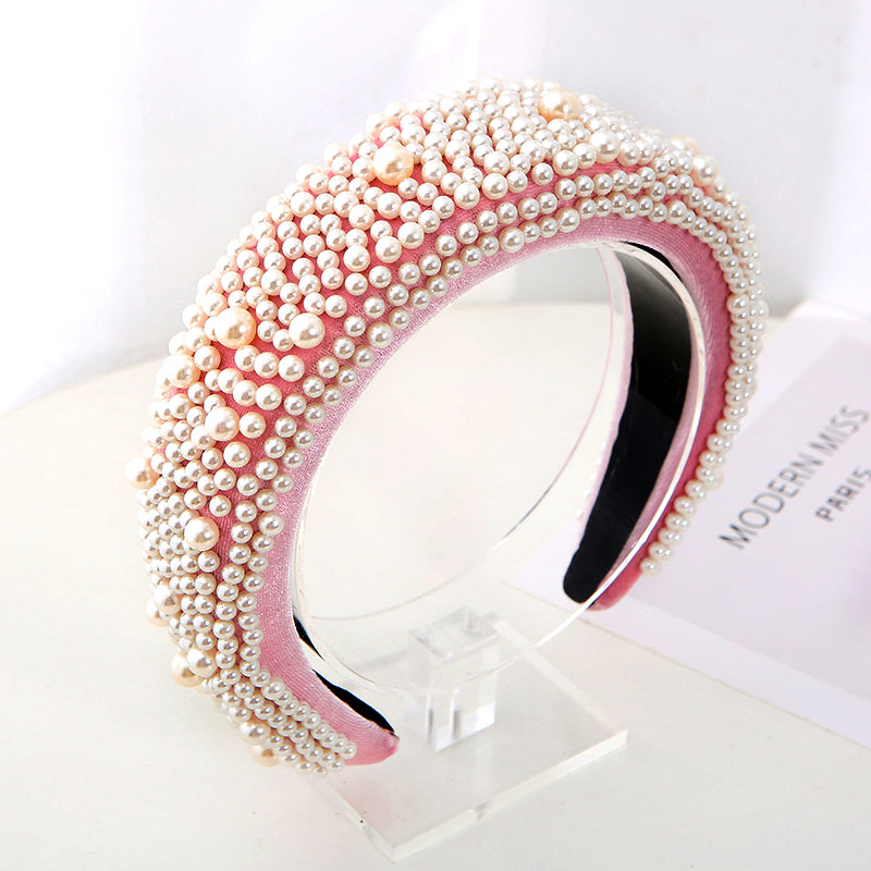 Luxury Padded sponge filled pearl hair band girl broad-brimmed headbands for women's in autumn and winter Hair Accessories