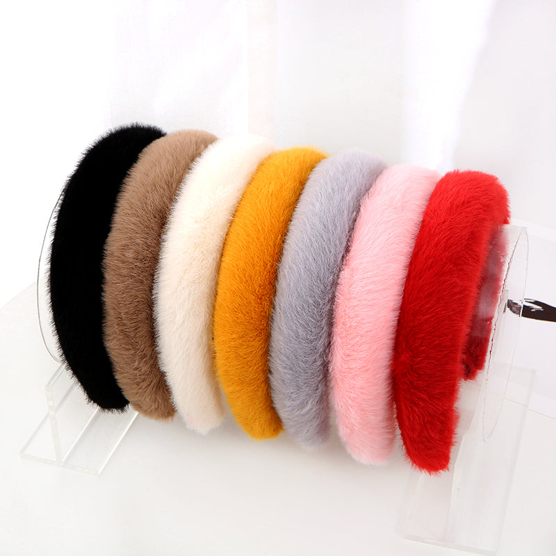 Newest high-grade Faux Fur sponge filled headbands factory wholesale cheap girl winter wear thick Plush hair band