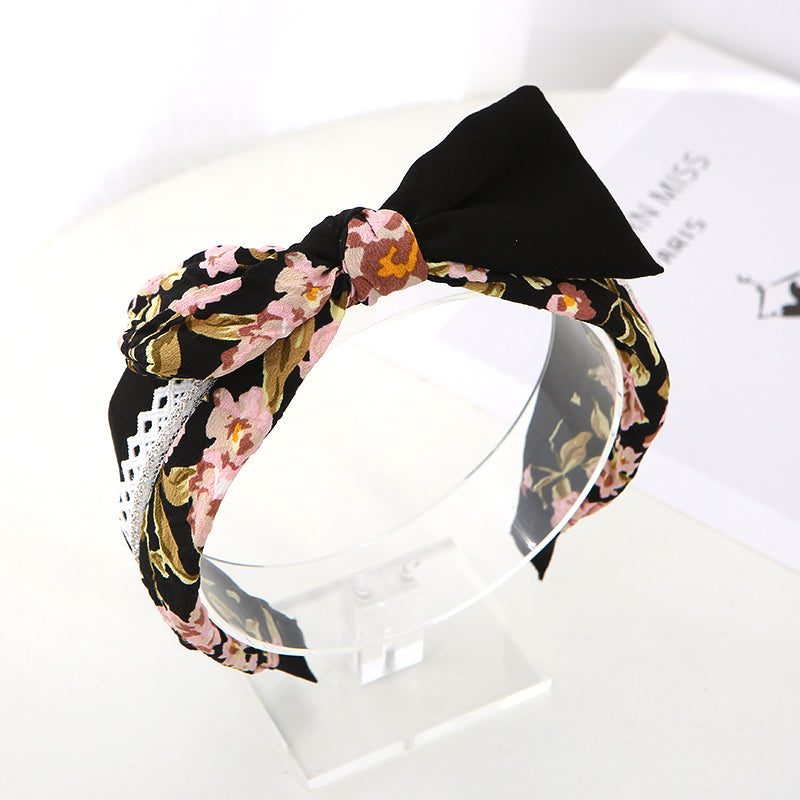 Fashion printing fabric Korean Double Bowknot Hair band Women Hair Accessories Spring Girls Hairbands bow Twisted Wide Headbands