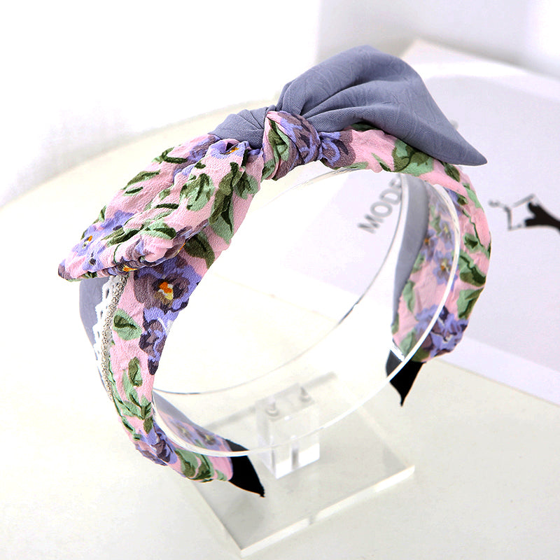 Fashion printing fabric Korean Double Bowknot Hair band Women Hair Accessories Spring Girls Hairbands bow Twisted Wide Headbands