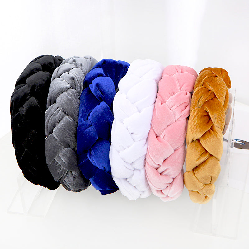 Fashion solid color flannel fabric braided thick Hair Bands for women's padded sponge twist Ponytail wide headband