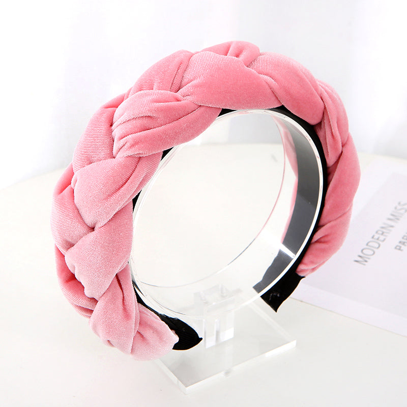 Fashion solid color flannel fabric braided thick Hair Bands for women's padded sponge twist Ponytail wide headband