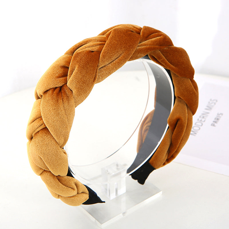 Fashion solid color flannel fabric braided thick Hair Bands for women's padded sponge twist Ponytail wide headband