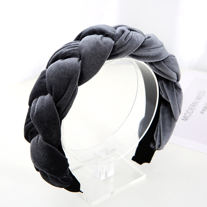 Fashion solid color flannel fabric braided thick Hair Bands for women's padded sponge twist Ponytail wide headband