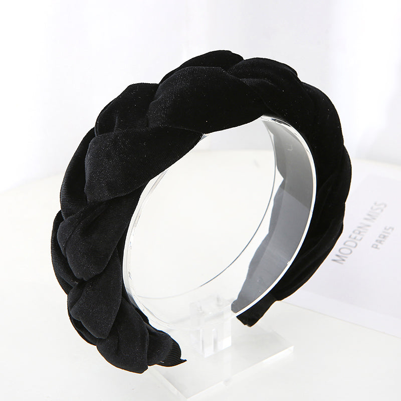 Fashion solid color flannel fabric braided thick Hair Bands for women's padded sponge twist Ponytail wide headband