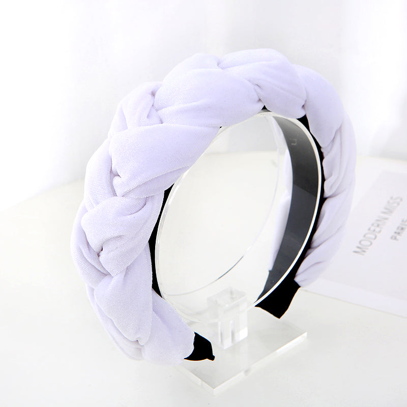 Fashion solid color flannel fabric braided thick Hair Bands for women's padded sponge twist Ponytail wide headband