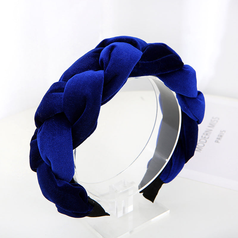 Fashion solid color flannel fabric braided thick Hair Bands for women's padded sponge twist Ponytail wide headband