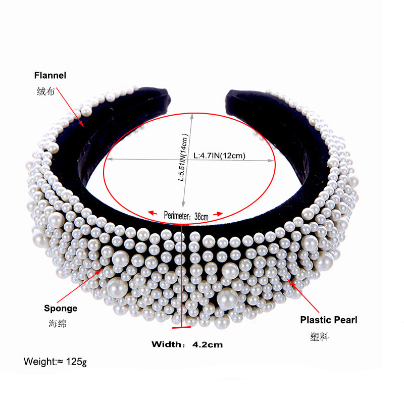 Luxury Padded sponge filled pearl hair band girl broad-brimmed headbands for women's in autumn and winter Hair Accessories