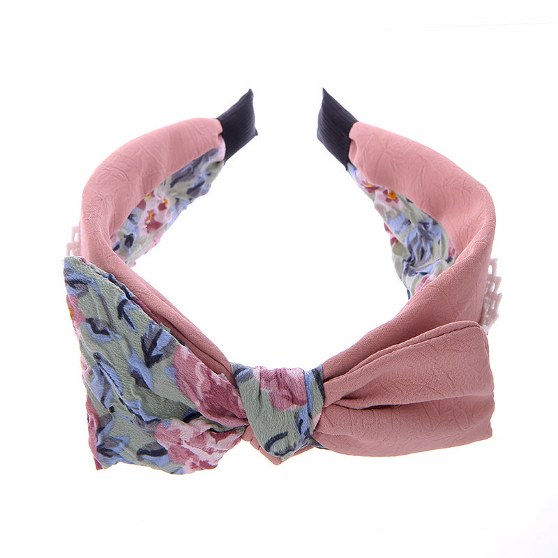 Fashion printing fabric Korean Double Bowknot Hair band Women Hair Accessories Spring Girls Hairbands bow Twisted Wide Headbands