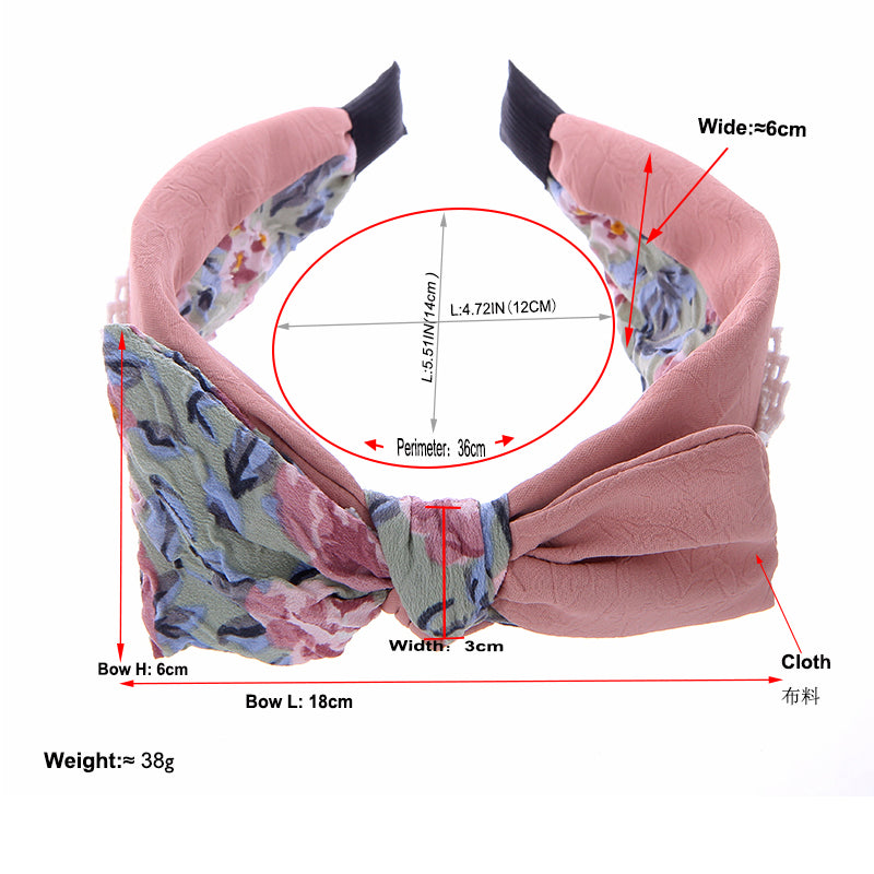 Fashion printing fabric Korean Double Bowknot Hair band Women Hair Accessories Spring Girls Hairbands bow Twisted Wide Headbands