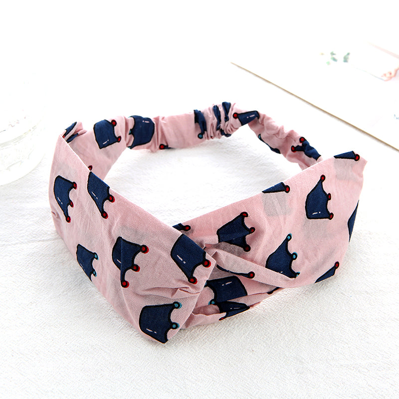 Fashion crown and rabbit Printed Pattern Elastic Girls Hairband bow kink headband hair band for kids elastic baby girl cotton cloth hair band