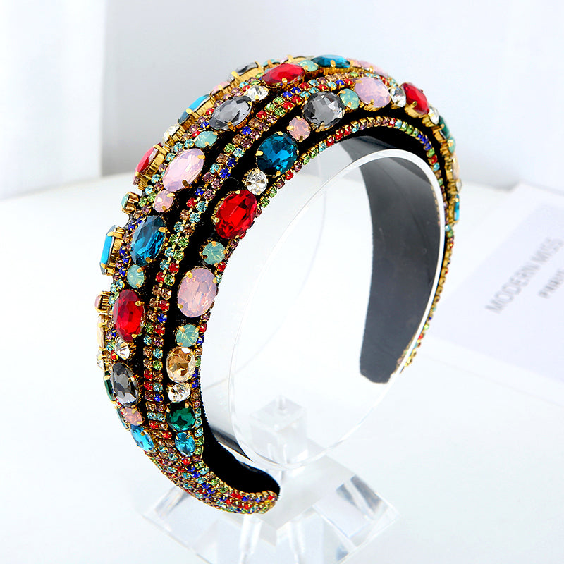 Luxurious thickened flannel sponge wide head hoop retro diamond headbands for women vacation photo bling rhinestone hair band