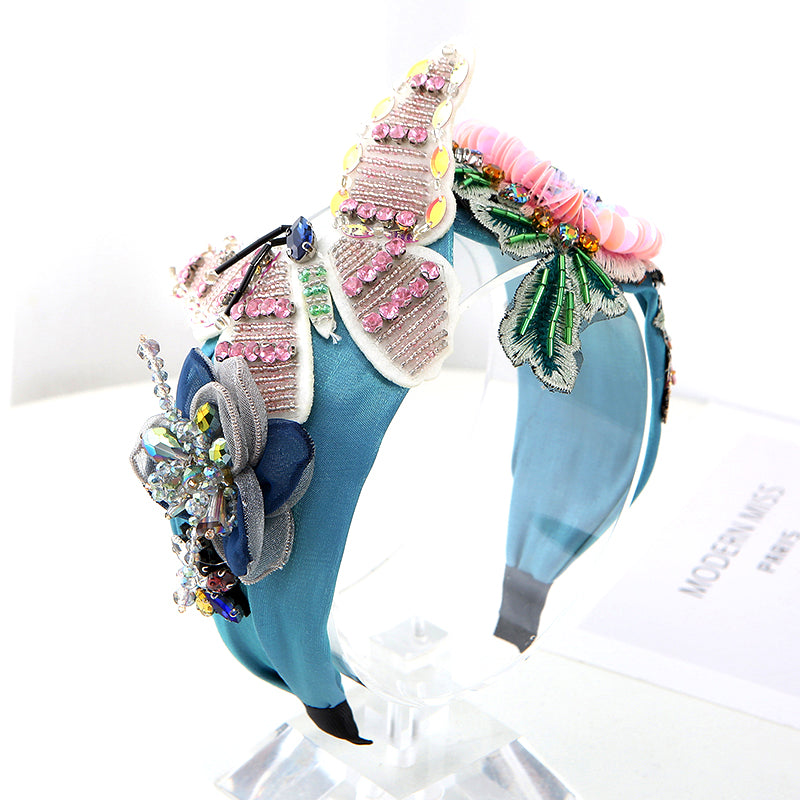 Fashionable hair accessories luxury rhinestone inlaid hair bow jewel hair band decorated with butterflies and flowers girl headbands