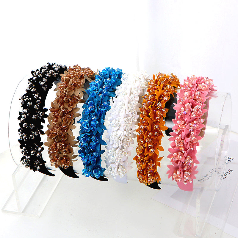 6 Colors New fashion designer cloth crystal hair hoop on hair band bling flowers girls headband accesories