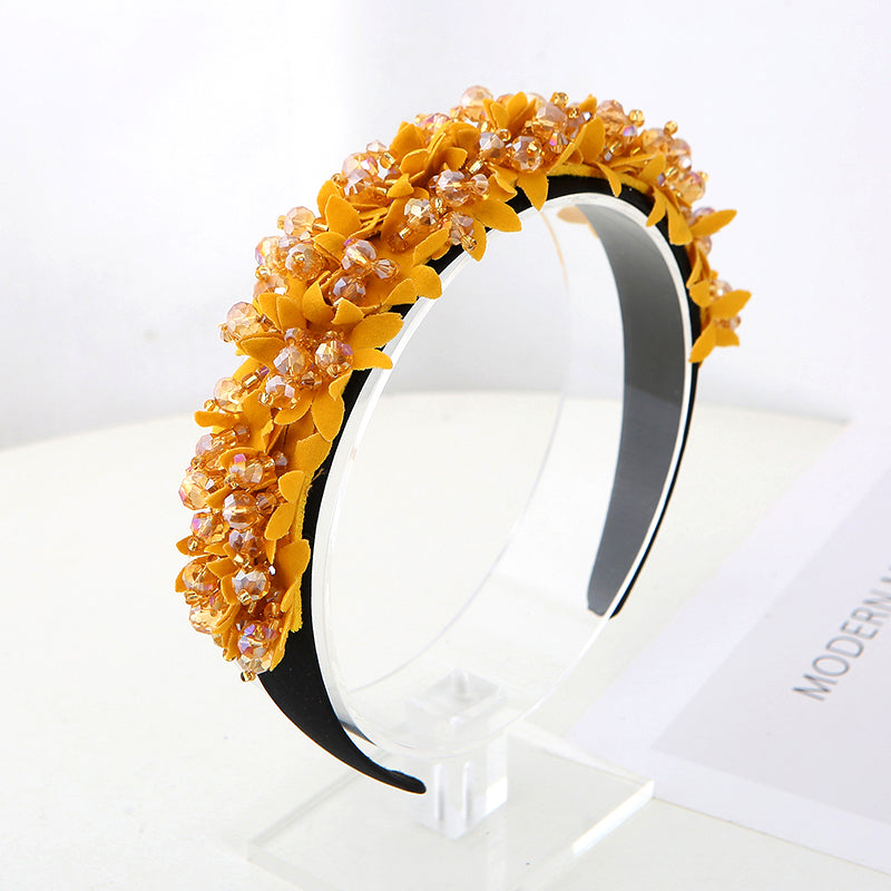 6 Colors New fashion designer cloth crystal hair hoop on hair band bling flowers girls headband accesories