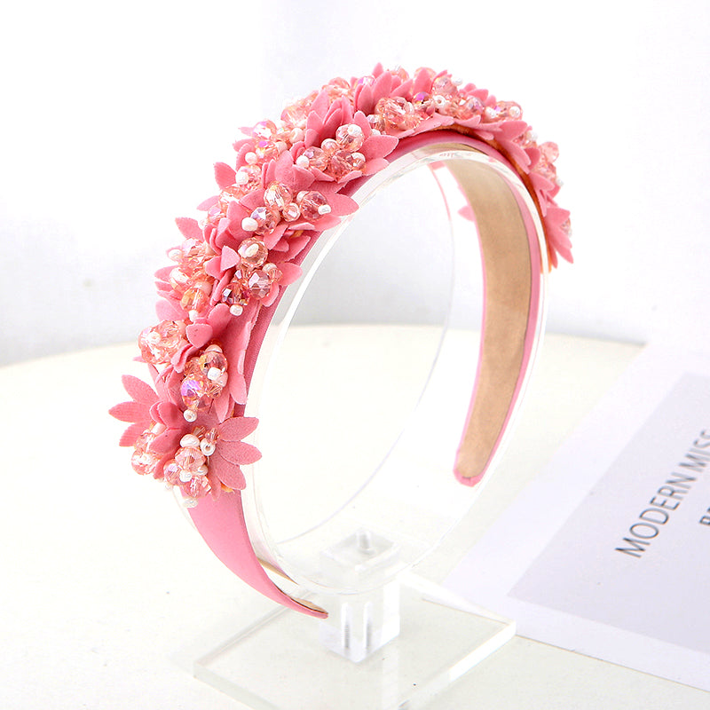 6 Colors New fashion designer cloth crystal hair hoop on hair band bling flowers girls headband accesories