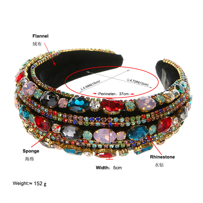 Luxurious thickened flannel sponge wide head hoop retro diamond headbands for women vacation photo bling rhinestone hair band